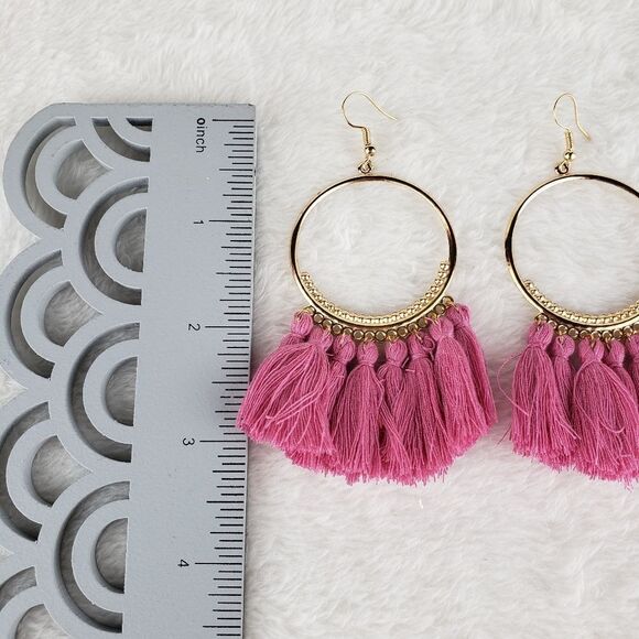 Gold Hoop and Tassel Drop Earrings - Picture 3 of 3